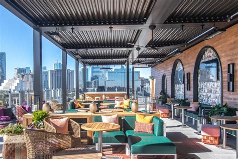 Rooftop bar and café with Atlanta city view